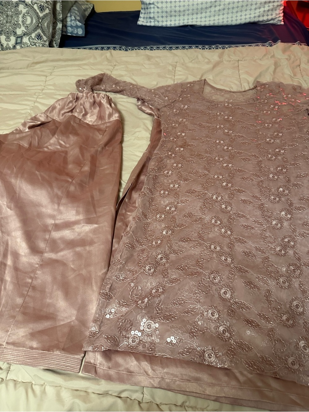 Women Sequin Lace Party Dress in Dusty Rose